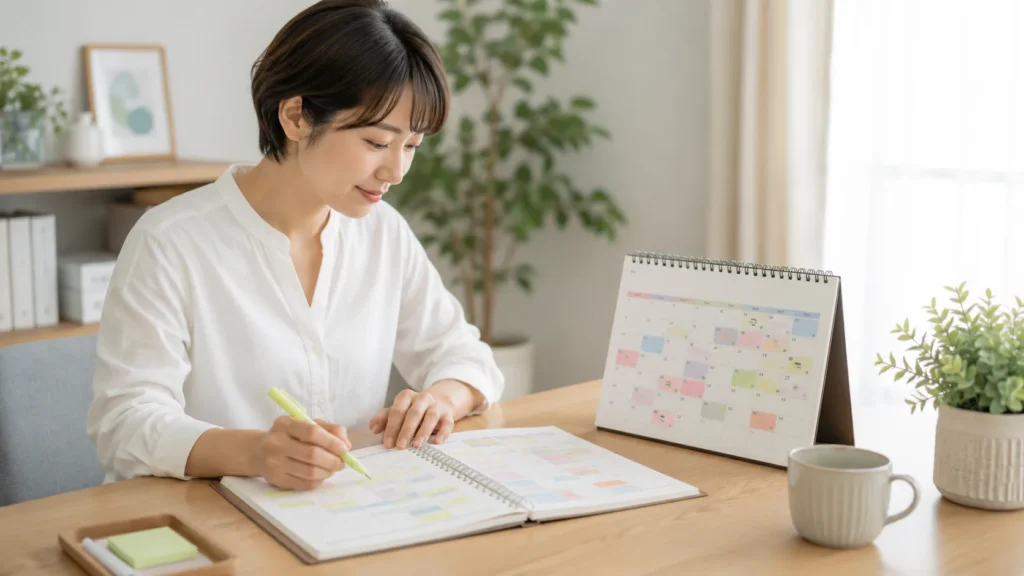 クリニック求人票の勤務時間と休日を確認する看護師