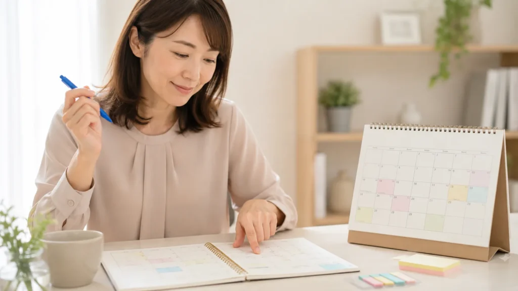 子育て中の急な休み条件をメモに整理する看護師