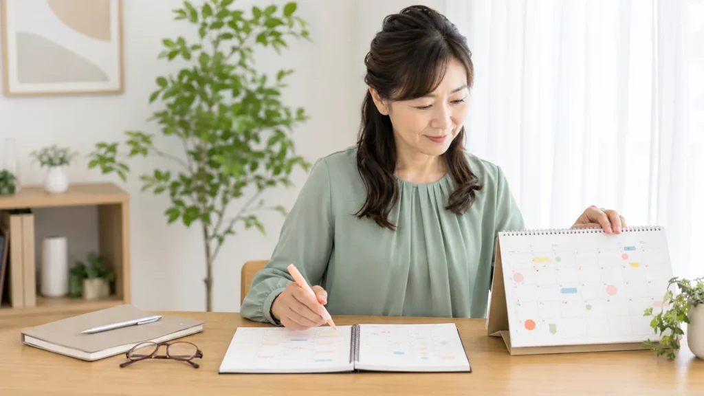 勤務時間と家庭の予定を照らし合わせる看護師