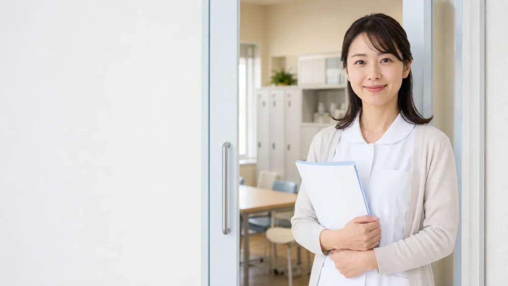 終業前の最後の業務を整理する看護師
