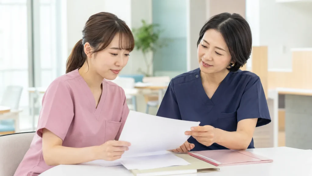 透析室の面談質問を整理する看護師