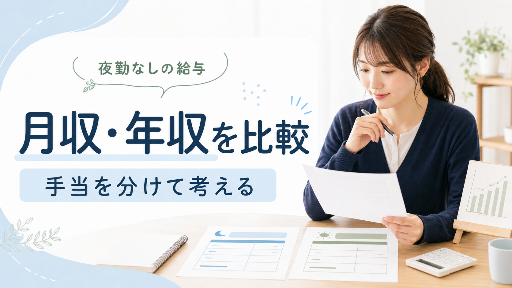 夜勤なし転職の月収と年収を比較する看護師のアイキャッチ画像